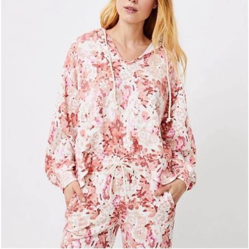 Lou & Grey In Bloom Terry Hoodie pink white medium petite